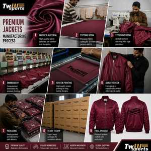 เสื้อแจ็คเก็ตบอมเบอร์สีแดงเบอร์กันดีสำหรับผู้ชาย คอตั้ง ปักโลโก้ด้านหน้า ซับในผ้าซาติน โพลีเอสเตอร์/คอตตอน สไตล์ลำลอง สำหรับฤดูหนาว สตรีทแวร์ - Product Image 6
