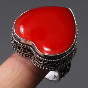 Red Coral Heart Cut Gemstone <b>Ring</b> <b>925</b> Sterling <b>Silver</b> <b>Ring</b> for Women Wedding & Party Gift - Product Image 3