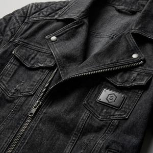 Veste en jean noire de style motard |   Veste en jean matelassée de style moto |   Fabricant de vestes en jean sur mesure avec étiquette privée OEM - Product Image 4