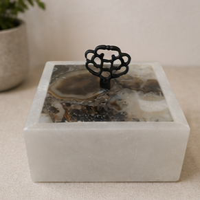 Caja Decorativa Cuadrada de Piedra Hecha a Mano con Incrustaciones de Ágata y Perilla de Metal, Decoración Moderna para el Hogar, para Sala de Estar, Uso en Interiores - Product Image 3