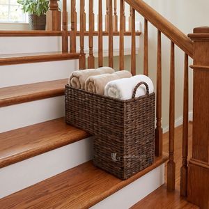 Panier de rangement pour marches d'escalier en jacinthe d'eau, organisateur d'escalier en forme de L, gain de place, avec poignées intégrées, écologique - Product Image 2