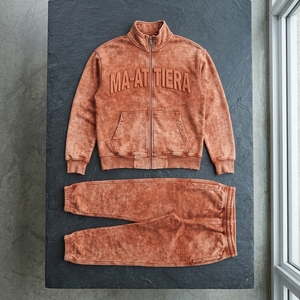 Conjunto Deportivo para Hombre, Color Naranja Oxidado, con Cierre, Chaqueta Bordada y Pantalones Jogger, Ropa Deportiva, Informal, para Calle - Product Image 4