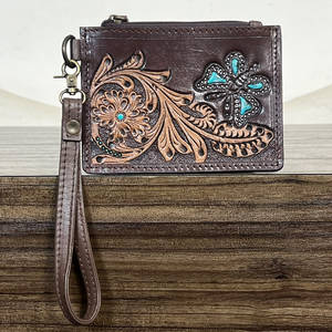 Top Selling <b>Real</b> Handmade Genuine Tooled <b>Leather</b> <b>Wallet</b> Stylish Floral & Butterfly Design Coin & Card Holder Women's Daily Use - Product Image 2