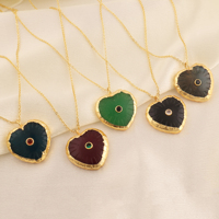 Collier pendentif en forme de cœur sculpté, pierres précieuses jade onyx labradorite CZ, plaqué or 18 carats, laiton, style punk, best-seller pour femmes
