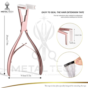 Pince professionnelle pour extensions de cheveux à bandes adhésives, couleur or rose, avec cadre métallique ergonomique, mâchoires en silicone souple, outil de pose à ressort lisse - Product Image 4