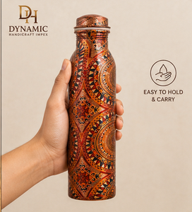 Handcrafted Printed Pure <b>Copper</b> Water Bottle Ethnic Tribal Design Reusable Drinking Bottle <b>Screw</b> Cap Wholesale Drinkware - Product Image 2