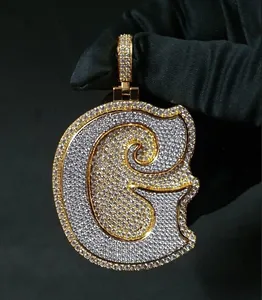 Colgante de Moissanita con Inicial G, Plata 925 Bañada en Oro, Estilo Vintage Iced Out, Letra G, Collar Unisex para Fiesta - Product Image 4
