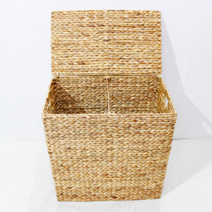 Handcrafted Water Hyacinth 2 Compartment Laundry Hamper <b>Basket</b> <b>with</b> <b>Lid</b> Liner - Product Image 4