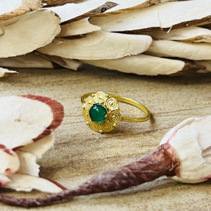 Latest Vintage Floral Green Onyx <b>Ring</b> 18k Gold Plated Flower <b>Statement</b> Women <b>Ring</b> Dainty Handmade Nature Inspired Wholesale <b>Ring</b> - Product Image 5