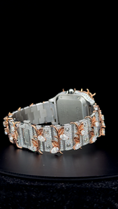 นาฬิกาแฟชั่นหรูหราสั่งทำพิเศษ ขนาด 41 มม. ประดับเพชรโมอิสซาไนต์ VVS ระบบจักรกลอัตโนมัติเต็มรูปแบบ สีโรสไวท์ทูโทน ดีไซน์ลายหนาม - Product Image 3