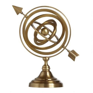 Globe armillaire vintage en laiton avec base ronde en bois massif, anneau zodiacal gravé, disponible à prix de gros. - Product Image 2