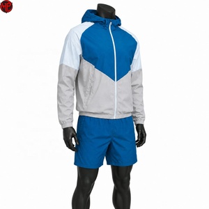 Conjunto Deportivo para Hombre con Chaqueta con Capucha y Pantalones Cortos en Bloques de Color, Ligero, para Entrenamiento Atlético, Conjunto Deportivo de Primavera, Cortavientos - Product Image 2