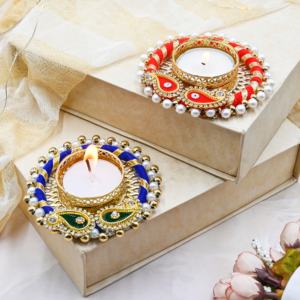 Indian Sweet <b>Box</b> With Tea-Light Holder Diwali <b>Gifts</b> Indian <b>Bridesmaid</b> <b>Box</b> - Product Image 2