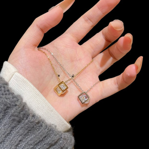 Premium Quality Mossanite Diamond <b>Necklace</b> with 18K Gold Plated <b>Chain</b> for Women Birthday Gift Office Wear Available for Sale - Product Image 4