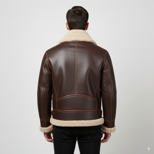Chaqueta Bomber de Cuero Genuino para Hombre con Forro de Piel Sintética, Cierre de Cremallera, Estilo Motociclista de Invierno, Corte Regular - Product Image 2