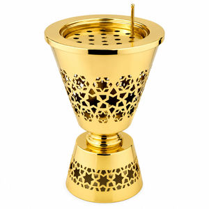 Brûleur d'encens en laiton finition noir mat avec bande décorative dorée, Mabkhara tendance en métal, support pour charbon et Bakhoor, cadeau pour Ramadan et l'Aïd - Product Image 2