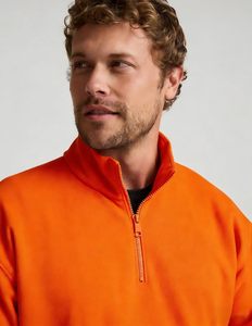 100% Cotton heavy GSM Knitted <b>Pullover</b> <b>Sweater</b> High Quality Stand Collar Solid Orange Color Half-Zipper XL Size Hoodies for Men - Product Image 2