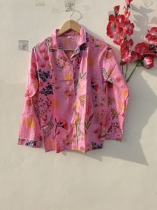 ชุดนอนผ้าฝ้ายสีชมพูสำหรับผู้หญิง เนื้อผ้านุ่ม ระบายอากาศได้ดี ชุดนอนสองชิ้น ขายส่ง - Product Image 3