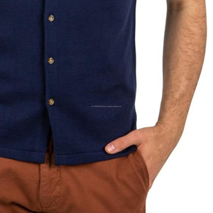 Chemises polo pour hommes en maille tricotée à manches courtes, boutonnées, bleu marine, avec logo personnalisé, nouveau design 2025 - Product Image 5