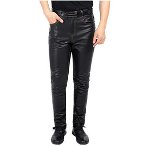 Pantalon moto en cuir PU noir taille haute pour homme, style motard avec rivets, jambe large, séchage rapide, personnalisable, pour l'automne - Product Image 3
