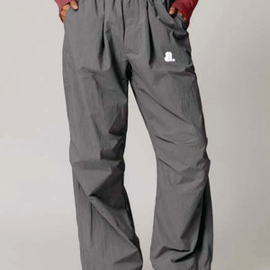 Pantalones Cargo de Punto Grises para Mujer, Cintura Alta, Cordón Elástico, Color Sólido, Corte Holgado, Casual, para Primavera, Transpirables, con Bolsillos - Product Image 2