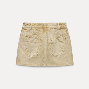 Jupe en jean décontractée à cordon de serrage avec détail devant / Mini-jupe en jean tendance taille mi-haute effet délavé - Product Image 2