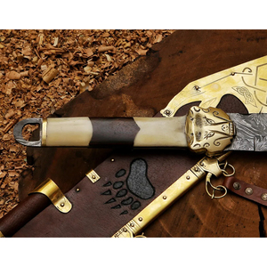 Couteau Viking Damas avec fourreau en cuir et ferrures en laiton - Product Image 4