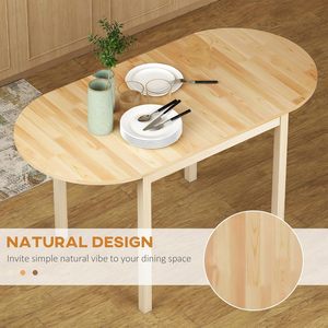 Table à manger ovale en bois massif de 55 pouces avec plateau rabattable pour 4 à 6 personnes, table de cuisine pliante pour petits espaces, finition naturelle - Product Image 3