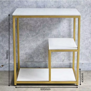 Minimalist Modern Two-Tier Metal Coffee <b>Table</b> with Marble <b>Top</b> MDF Marble Veneer Customizable 2-tier Design Living Room Furniture - Product Image 2