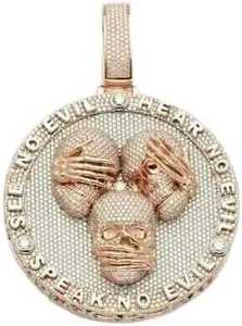 Colgante redondo de tres calaveras, medallón redondo estilo hip hop, colgante chapado en oro con moissanita brillante, colgante circular de calavera personalizado - Product Image 3