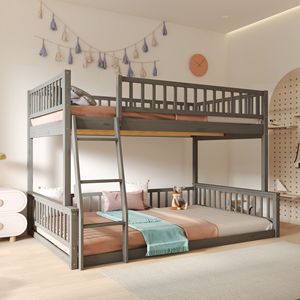 Letto a Castello XL Grigio con Scala e Sponde di Sicurezza per Bambini, Dimensioni Queen - Product Image 3