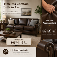 Canapé EFS Classic en cuir pleine fleur marron 3 places avec accoudoirs incurvés intégrés, silhouette ondulée moderne et luxueuse pour salon