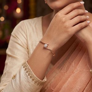 Rose Gold Lab Grown Diamond Minimal Floral Open <b>Bangle</b> <b>Bracelet</b> - Product Image 4