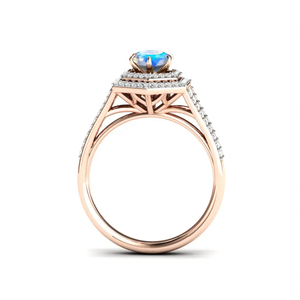 925 argent Sterling naturel bleu flamme pierre de lune forme ronde pierres précieuses Solitaire bague en argent luxe bijoux faits à la main pour Couple - Product Image 5