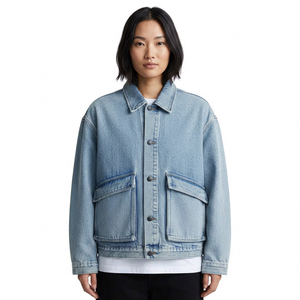 Men's Light Blue Denim <b>Jacket</b> With Turn-down Collar And Button Closure Casual Style Washed Cotton Material Regular Fit - Product Image 4