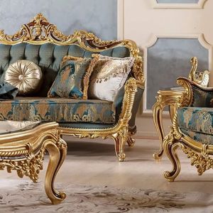 Juego de Sofás Azul Rey Estilo Hostal Providencia, Muebles de Sala de Estar de Caoba Tallada, Calidad Garantizada - Product Image 2