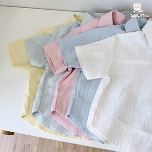 SeunKids Boys Girls Short Sleeve <b>Linen</b> <b>Shirt</b> Soft Breathable Woven <b>Summer</b> Top Vietnam Manufacturer - Product Image 5