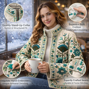 Chaqueta de Algodón Bordada de Primera Calidad, Forro TNT, Cuello Alto, Chaqueta Bomber Hecha a Mano para Mujer - Product Image 5