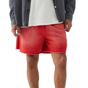 Pantalones Cortos Rojos de Algodón para Hombre, Cintura Media con Cordón Ajustable, Color Sólido, Estilo Casual, Transpirables, Tejido con Acabado Degradado - Product Image 5
