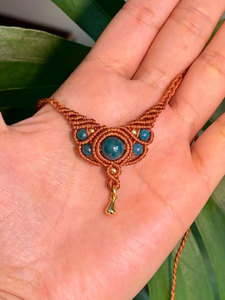 Handmade Brown Macrame Blue Apatite <b>Necklace</b> Adjustable Boho Healing Ethnic <b>Statement</b> Pendant Jewelry Wholesale - Product Image 1