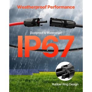 Cavo di prolunga per pannello solare rosso nero da 50 piedi 10AWG connettori maschio femmina 6mm ² cavo fotovoltaico per pannelli solari RV domestici (Set - Product Image 4