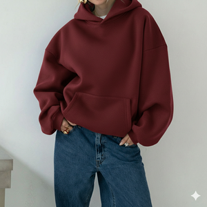 Sweat à capuche oversize en molleton de coton épais 380 g/m² pour femme, avec logo personnalisé, style streetwear hiver, épaules tombantes - Product Image 3