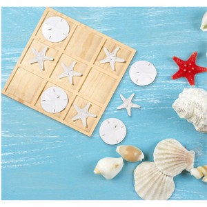 Jeu de Tic-Tac-Toe en Bois Thème Nautique Plage Océan avec Étoile de Mer et Dollar de Sable, Décoration de Table Basse Coastale - Product Image 6