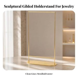 Support de présentation de bijoux rectangulaire moderne en or avec base ovale pour la présentation de colliers et de pendentifs - Product Image 2