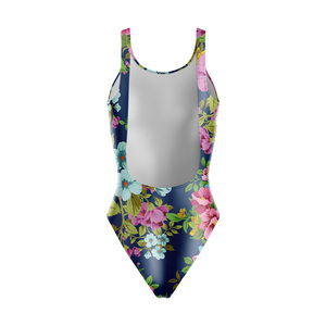 Customized Women's Floral Printed One Piece Swimsuit Round Neck Four Way Stretch Spandex Polyester Swimwear Bodysuit - Product Image 2