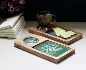 FWE Ensemble de plateaux de service design avec belle impression sur bois Plateau rectangulaire en gros en vrac pour hôtel et restaurant UtiliséPar FWE - Product Image 3