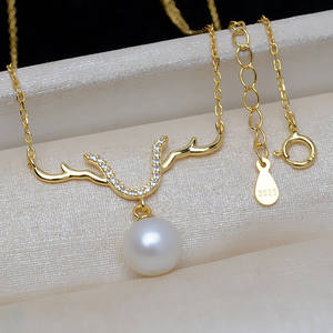 Colgante de Plata S925 con Forma de Astas de Ciervo, Joyería de Plata DIY con Forma de Animal Fresco, con Accesorios de Perlas de 8-13 mm, Collar 3912 - Product Image 3