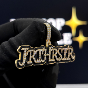 <b>Custom</b> Letter <b>Name</b> Pendant Black Enamel 925 Sterling Silver Gold VVS Moissanite Iced Hip Hop Style <b>Necklace</b> Wholesale OEM Unisex - Product Image 3