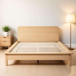 Lit plateforme de style japonais K2544, taille Queen, cadre en bois blanc, sommier à lattes, mobilier de chambre moderne et minimaliste, vente en gros - Product Image 3