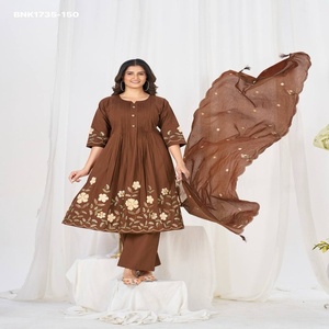 Kurti-Colletas Pantalón-Dupatta de Algodón Puro con Bordado Multihilo y Trabajo de Lúp, de Aspecto Elegante, para Mujer - Product Image 1